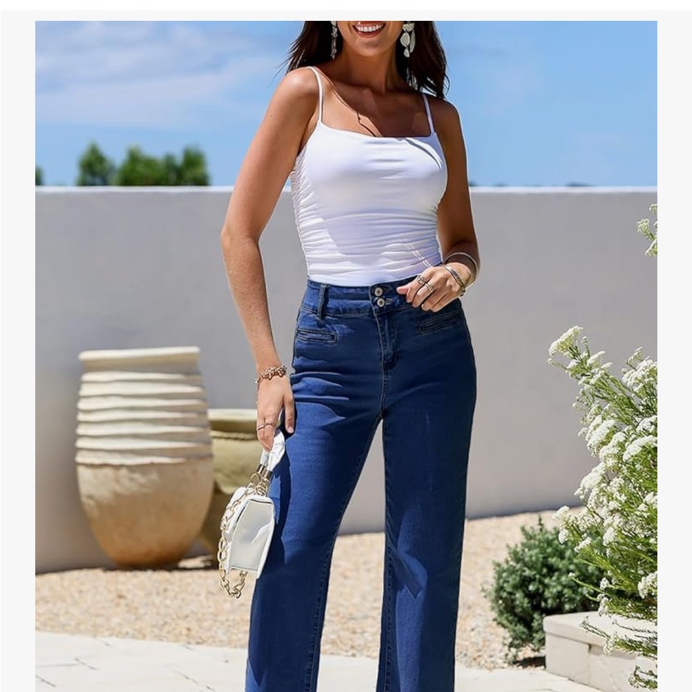 Sidefeel Women's Jeans High Waisted Stretchy, Wide Leg, Size 18, Navy Blue - Picture 5 of 8